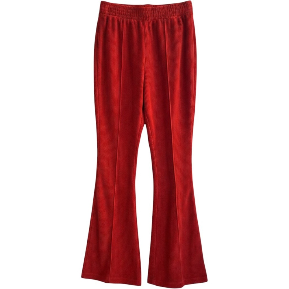 Aerie Flare Pants Womens XS Red Ribbed Knit High Rise Elastic Waist Bell Bottom